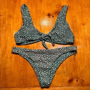 VSCO Girl Green Polka Dot Tie Front Bikini Set Two Piece Swimsuit Y2K Beachy